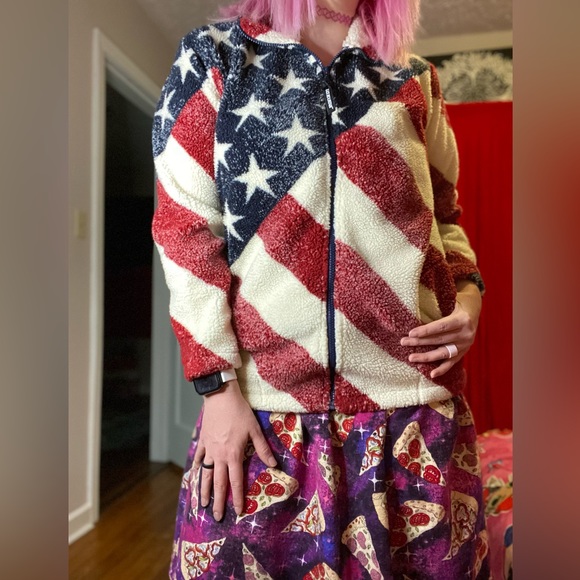 Rare black mountain American flag Sherpa jacket - Picture 2 of 13